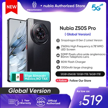 Nubia Z50S Pro 5G Globalni Različici 120Hz AMOLED prilagodljiv Najnovejšo Različico Snapdragon 8 Gen 2 Najnovejše 50MP Dual Camera 80W Hitro Polnjenje