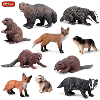 Oenux 10PCS Drobne Gozdne Živali Simulacije Živalskem vrtu Fox Prašičev Wolverine Beaver Model figuric Izobraževalne Srčkan Otroci Igrače Božič Darilo