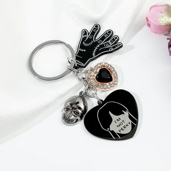 TV Serije sredo Addams Keychain Obesek Keyrings Punk Trinket Key Ring Lobanje Srce Čare obeskov Ornament Llaveros Darila