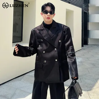 LUZHEN Novi korejski Elegantno Luksuzni Blazerji Suknjič Trendy Moških Kovinske Barve Suknjič Modni Moški High Street Oblačila Jeseni E87bd8
