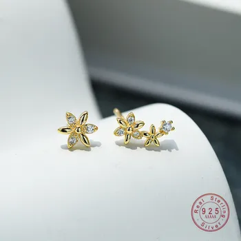 HI ČLOVEK 925 Sterling Srebro Japonski Kristalni Cvet Stud Uhani za Ženske Modni Majhne Sveže Plating 14k Zlato Nakit